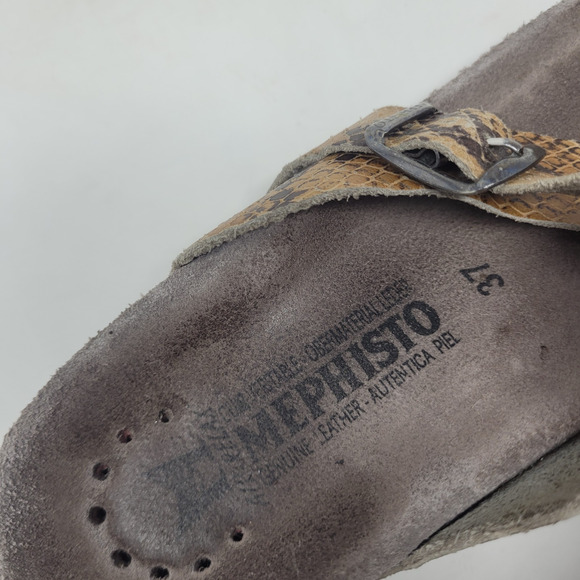 Mephisto Sandals EU37 US7 Helen Tan Snakeskin Print Leather Comfort Slides Thong - Picture 10 of 11